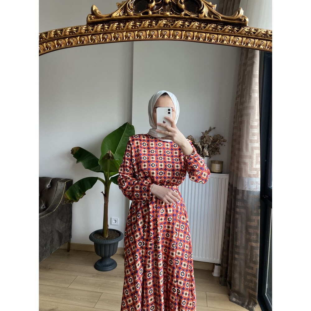 Vatka Detaylı Desenli elbise — fotoğraf 3