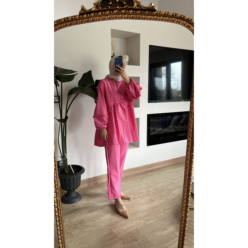 Düğmeli Pembe Takım