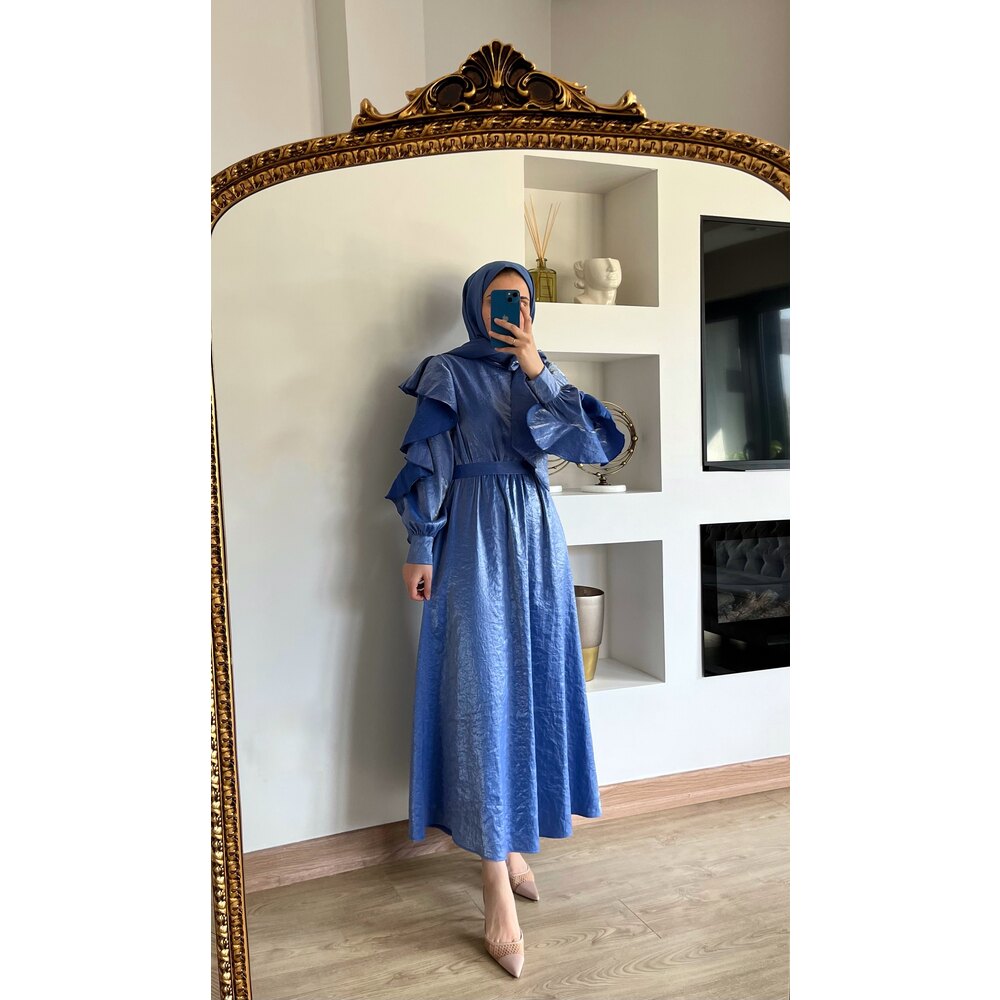 Fırfır kol elbise mavi — fotoğraf 2