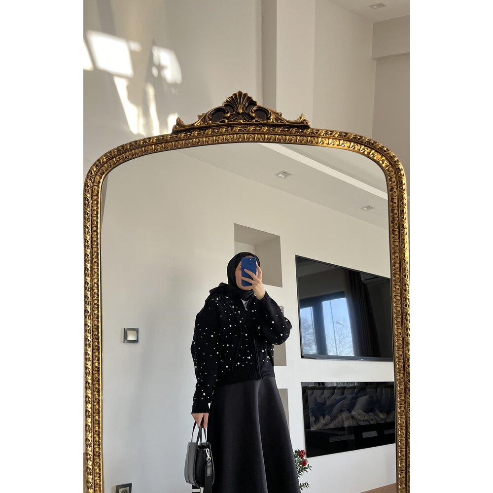 Yün inci detaylı hırka siyah — fotoğraf 2