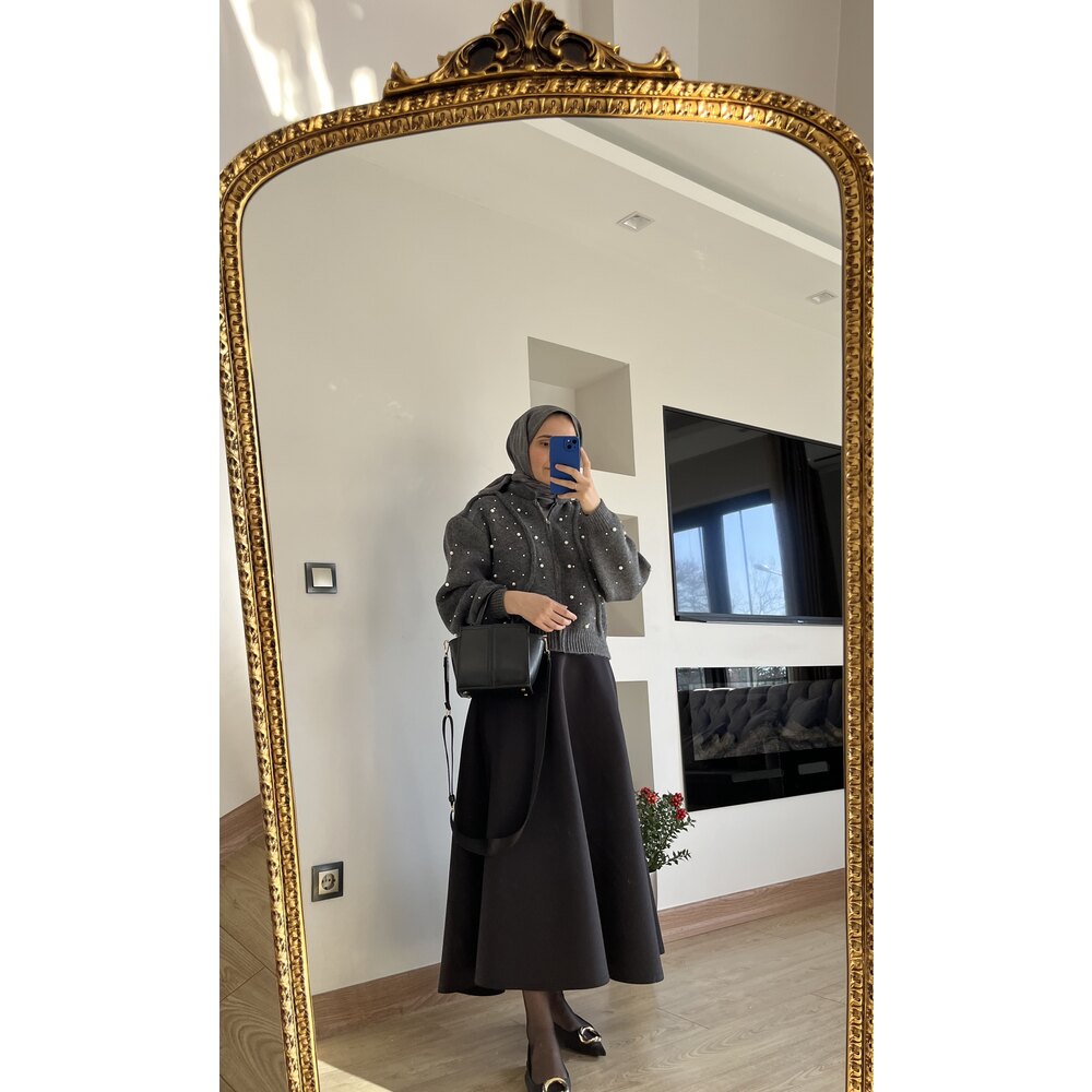 Yün detaylı hırka antrasit — fotoğraf 2