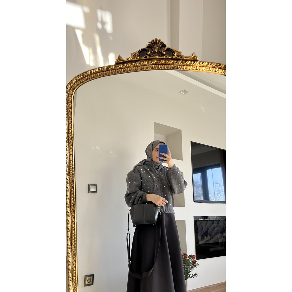 Yün detaylı hırka antrasit — fotoğraf 3
