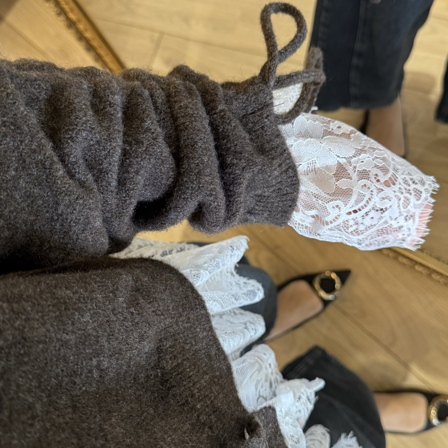 Acı kahve dantel detaylı hırka — fotoğraf 3