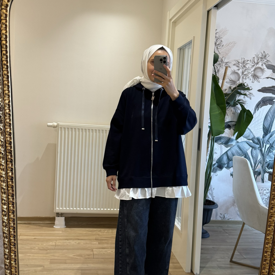 Lacivert fırfır sweatshirt
