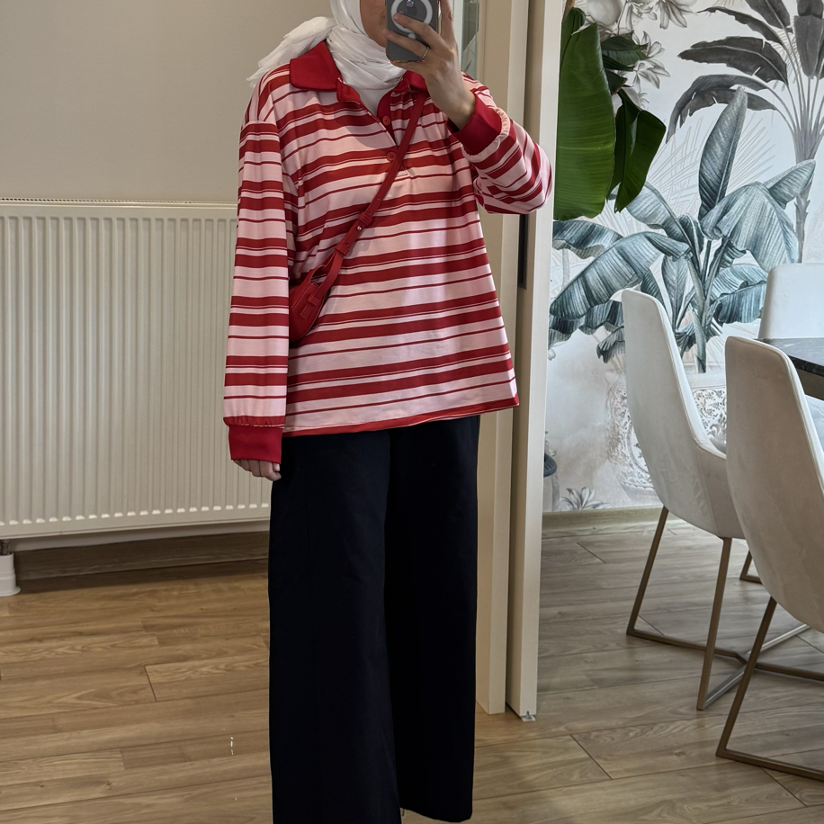 Kırmızı çizgili Sweatshirt