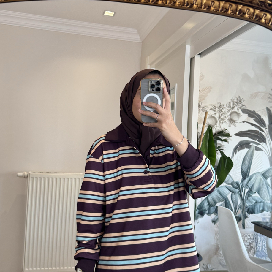 Kahve çizgili Sweatshirt