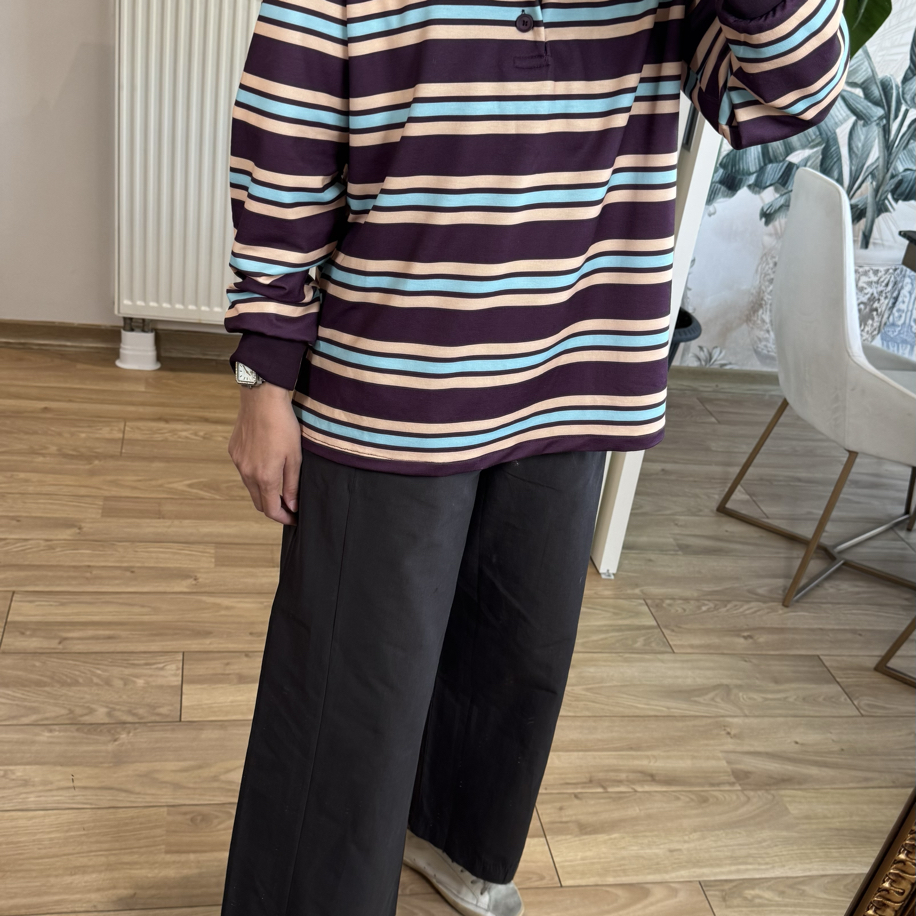 Kahve çizgili Sweatshirt — fotoğraf 2